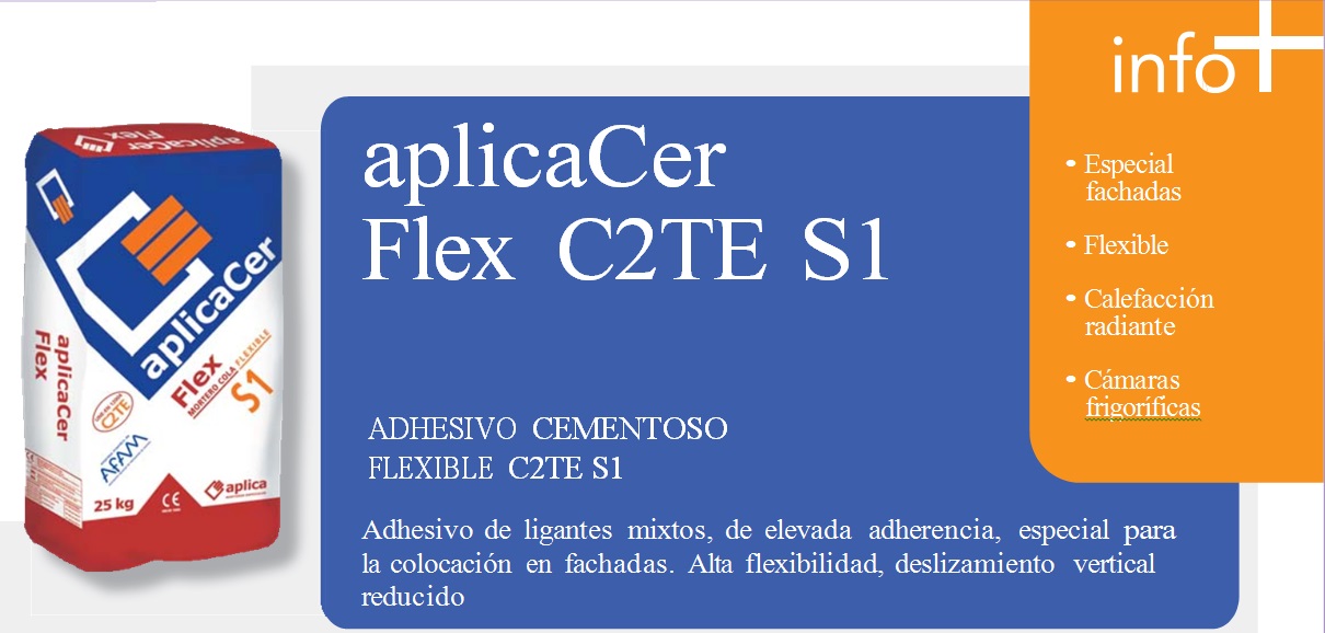 Cemento Cola/Adhesivo cementoso Flexible C2TE S1, aplicaCer Flex C2TE S1