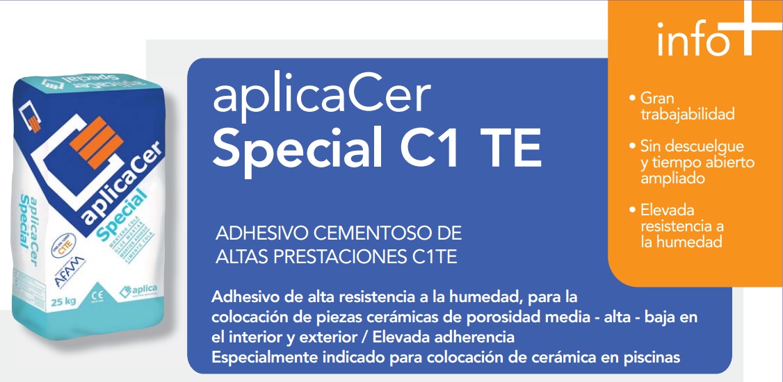 Cemento Cola/Adhesivo cementoso altas prestaciones C1TE, aplicaCer Special C1TE